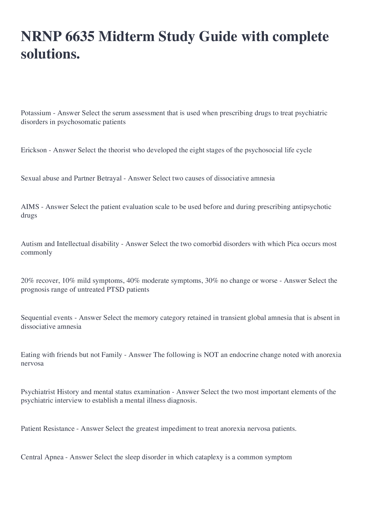 Preview image for NRNP 6635 Midterm Study Guide with complete solutions.
